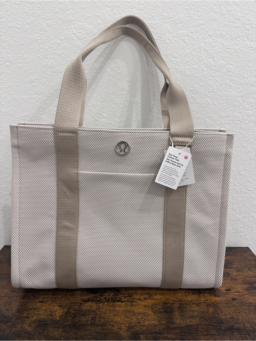 NWT Lululemon Two-toned Canvas Boxy Tote Bag 10L MOJAVE TAN/LIGHT IVORY